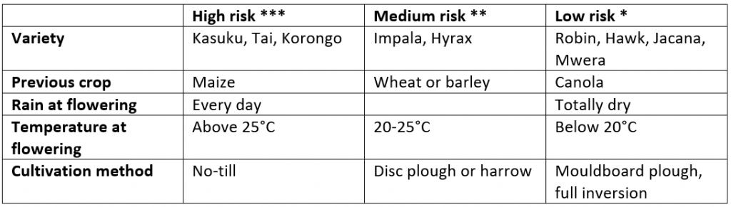 fusarium risk assessment wheat